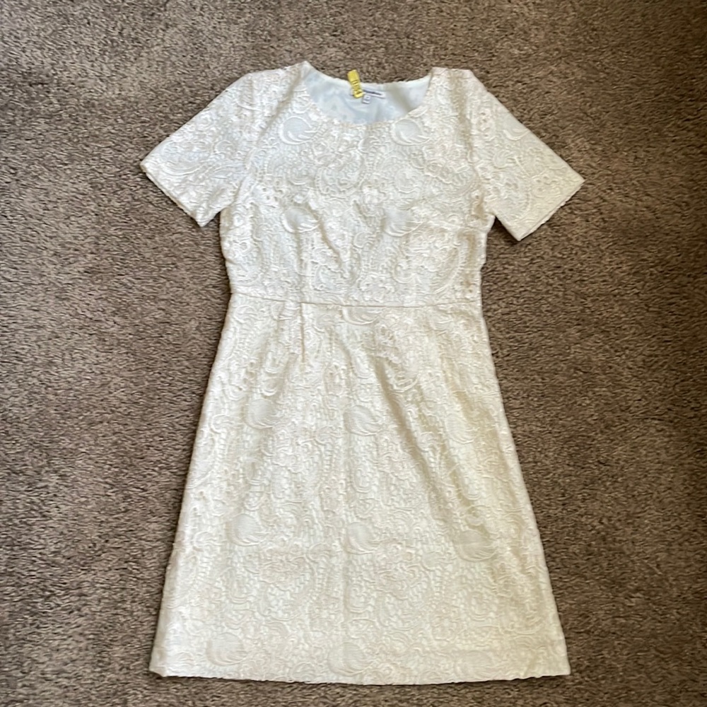 Cream Lace Cocktail Length Dress